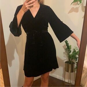 Eileen Fisher velvet wrap black dress XS party cocktail holiday LBD
